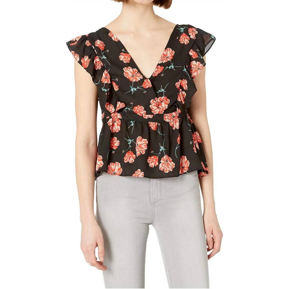NEW BB DAKOTA jack poppy love flutter sleeve blouse in black/red